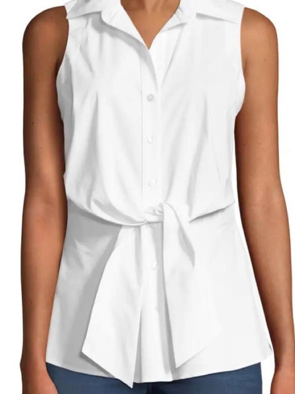 Philosophy Sleeveless White Tie-Front Button Blouse